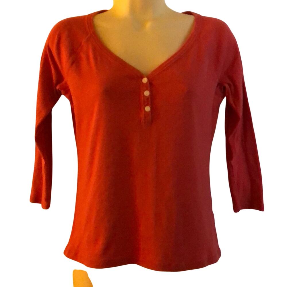 Chaps Denim Coral Pink Cotton Knit Top Woman Size Small Preppy